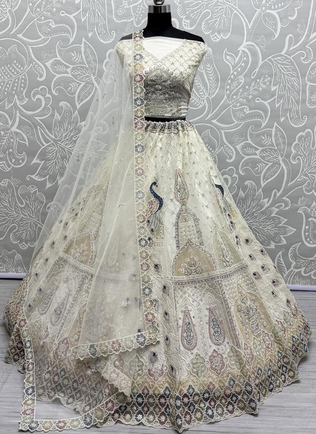 Net Off White Bridal Wear Embroidery Work Lehenga Choli